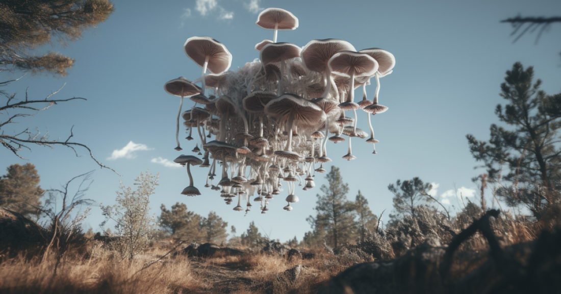 Mushrooms floating in the air