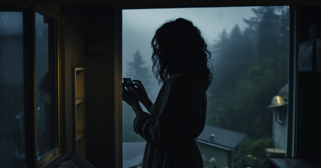 Woman shutting off her phone