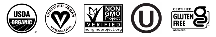 USDA Organic, Gluten Free, Vegan, Non-GMO, Kosher